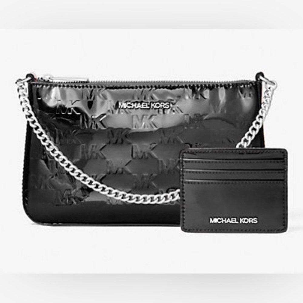 Michael Kors Jet Set Patent Logo Debossed Pochette & Card Case Gift Set | Boxed